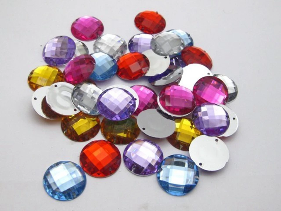 100 Pcs Flatback Acrylic Faceted Round Sewing Rhinestone Beads 16mm Cabochons - Image 3 of 4