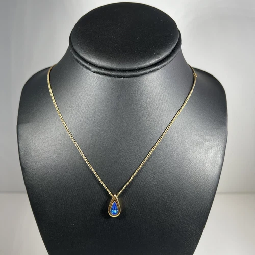 Vintage Avon Blue Teardrop Pendant Necklace September Birthstone