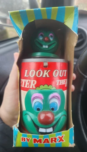 VTG 1960s Marx Toys David Dean Look Out Pop Up Peter The Pea in Can with Box