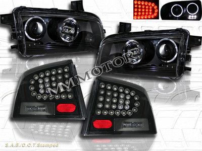 06-08 DODGE CHARGER HALO PROJECTOR HEADLIGHTS w/ LED + LED TAIL LIGHTS