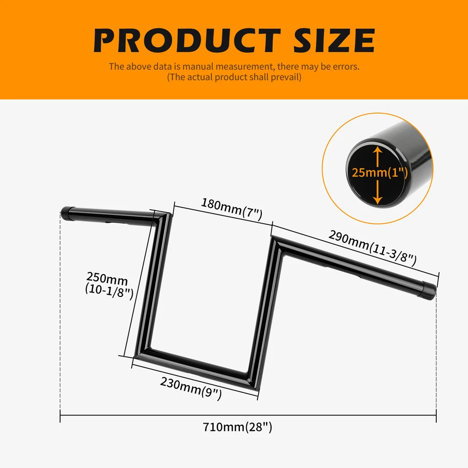 8" 10" Rise Drag ZBar 1" Ape Hanger Handlebar For Harley Sportster XL 883 1200 - Image 2 of 4