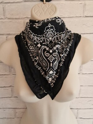 Square Scarf Black White 100% Cotton Asos Floral Paisley Boho