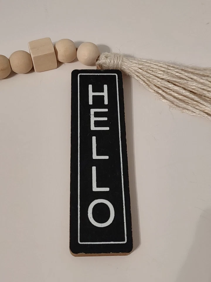 Old East Main Co Refined Rustic Hello Hanging Wall Door Sign Plaque Bead Tassel - Image 4 of 4