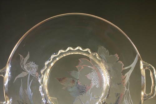 VINTAGE ROCKWELL STERLING SILVER OVERLAY PEONY PLATTER, HANDLED TRAY - Picture 4 of 5
