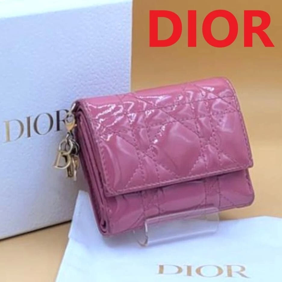 [Bon état] Portefeuille DIOR triple pli rose Lady Dior Cannage Exclusivité Japon