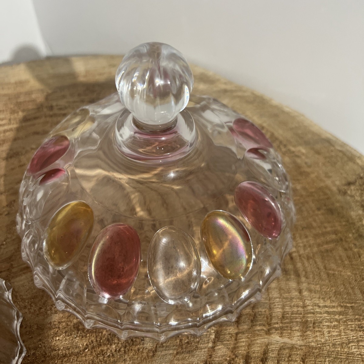 Soga Japan Crystal Lidded Candy Dish Amber Cranberry Glass