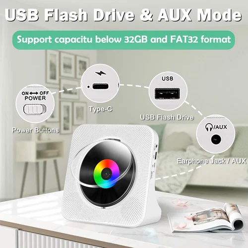 Integrierte Bluetooth-HiFi-Lautsprecher Desktop-CD-Player Tragbarer CD-Player - Bild 5 von 8