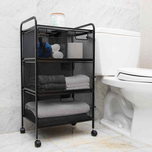 Cart with Drawers, Office Organizer, Utility Cart, Bathroom, Kitchen, Metal Mesh - Picture 7 of 7