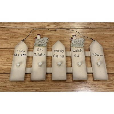 VTG Hand Painted Wooden Folk Art Sign Chicken Hen Pegs Hooks Moods Feelings 12 