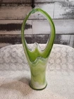 Vintage hand-blown Murano Type art glass vase with Green and White swirls 15"