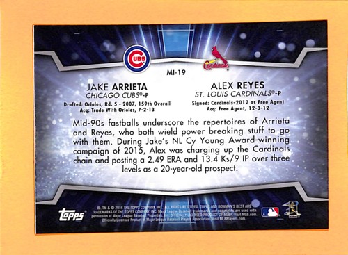 2016 Bowman's Best Mirror Image #MI-19 Alex Reyes / Jake Arrieta - Bild 2 von 2