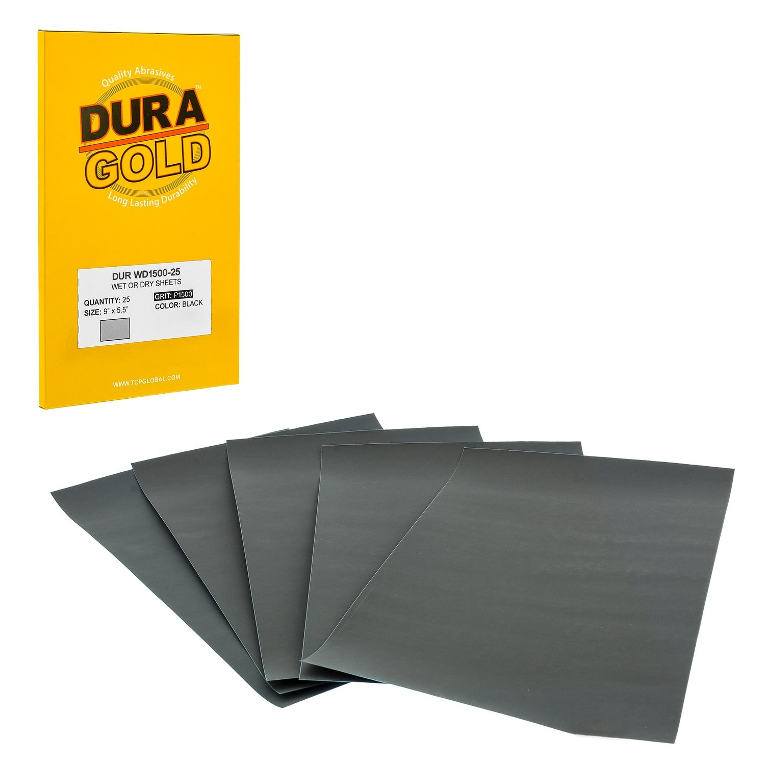 Dura-Gold Premium 1500 Grit Wet or Dry Sandpaper Sheets, 5-1