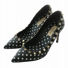 VALENTINO GARAVANI Pumps Leather Pointed Toe High Heels Polka Dot Studs 35 22cm