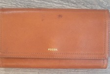 VTG Womens Tri Fold Fossil Smooth Solid Brown Leather Trifold Wallet