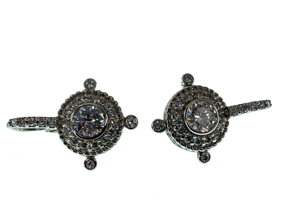 Impresionantes pendientes de piedra pavé redondos con bisagras circonita cúbica de plata esterlina Judith Ripka Foto 2 de 4