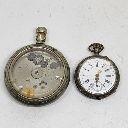 Antique 2 Pocket Watch ELGIN 317 18s 15j M5 & REMONTOIR 6 RUBIS 800 Silver AS-IS