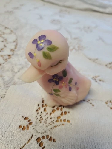 Fenton Burmese Glass Duckling Hand Painted Duck Figurine Glows 2005 100 Years