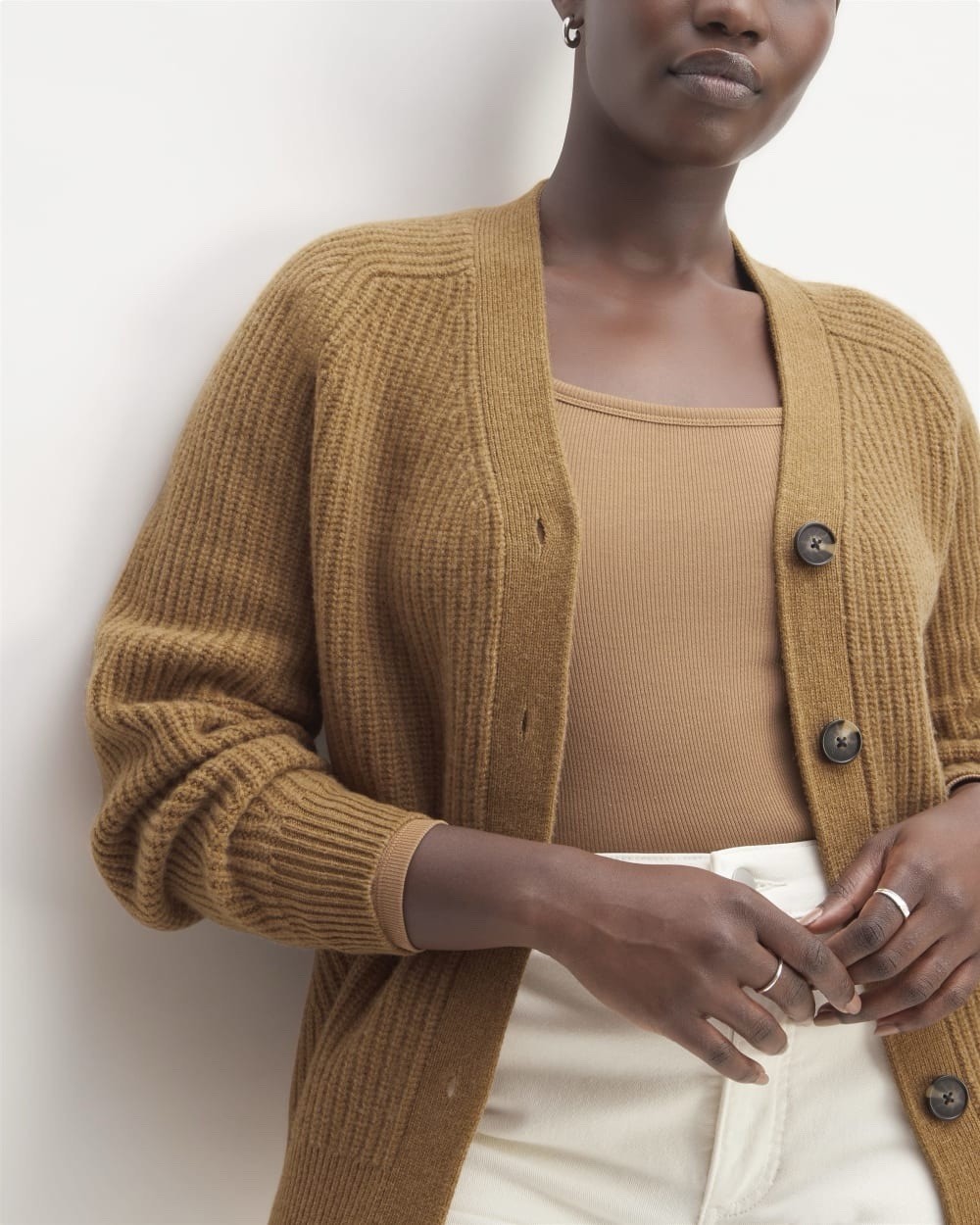 Everlane Womens Cardigan XS Felted Merino Sweater Chunky KNIT DEEP CAMEL COLOR