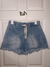 No Boundaries Girls Blue Denim Shorts Elastic Waist Drawstring Size M 7-9 