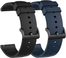 2 Pack Waterproof Bands Compatible with Amazfit Bip 3 Pro Black/Navy Blue