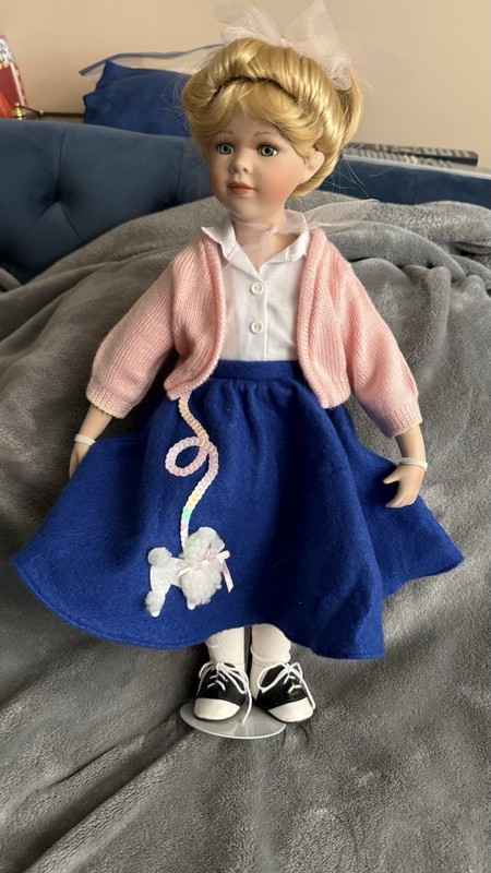 GREASE Sandy 17" Porcelain Rare Sock Hop Doll With Poodle Skirt