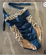 Matilda Jane Swimsuit Womens Small Blue Polka Dot One Piece Floral Ruffle Halter