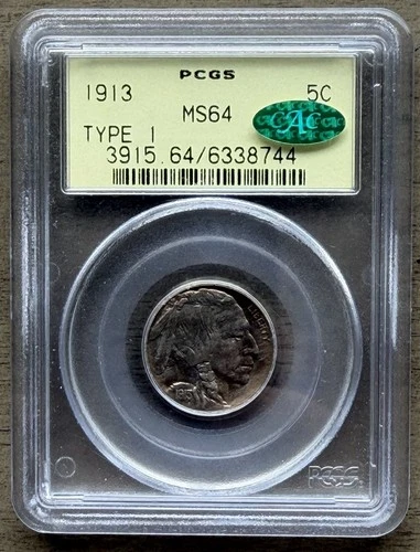 1913 Buffalo Nickel ~ Type 1 ~ PCGS MS64 CAC ~ OGH ~ Very Nice Coin!