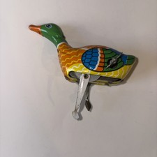 Vintage Wind Up Tin Litho Duck Toy Works 4"