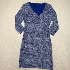Ralph Lauren LRL Womens 14 Tweed Print Jersey Surplice Dress Office Preppy Blue