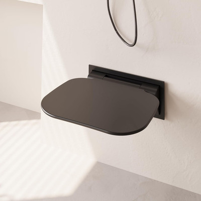 Folding Wall Mounted Shower Seat - 440Lb Capacity, Matte Black Finish