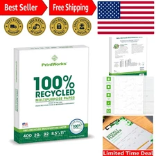 400 Sheets of 100% Recycled 20 lb Copy Paper - 8.5" x 11" - Printer Compatible