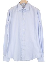 Suitsupply Men's Formal Shirt 41L/16L Slim Blue Striped Pure Cotton Long