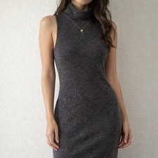 ZARA Knit HIGH NECK Midi Turtleneck Dress BROWN Size S Alpaca/Wool, Italian Yarn