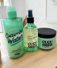 Victorias Secret PINK Cucumber 3 Pieces Set Body Lotion, Hair Mist & Body Scrub