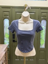 NWT Abercrombie Fitch "Chance or Faith" Blue Corset Style Crop Top Size Smal