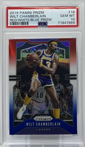 Wilt Chamberlain PSA 10- 2019 Panini Prizm ‘Red White & Blue’ -Warriors, Lakers