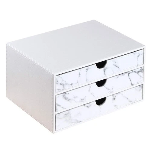 3-Drawer Leather Desk Organizer with A4 File Holder-Stackable Modular Storage...
