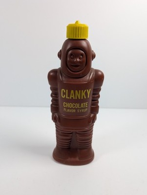 Vintage CLANKY 1963 Chocolate Syrup Robot Bottle Plax Family Foods Inc - Empty