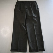 Vtg USA Made 33x30 Green Glenn Check Plaid Wool High Waist Pleated Cuffed Pants