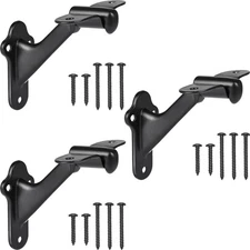 3Pcs Heavy Duty Handrail Brackets with Screws Stair Railing Mount Matte Black