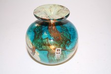 Mdina 3 inch glass vase signed "Mdina 90A" with original label.