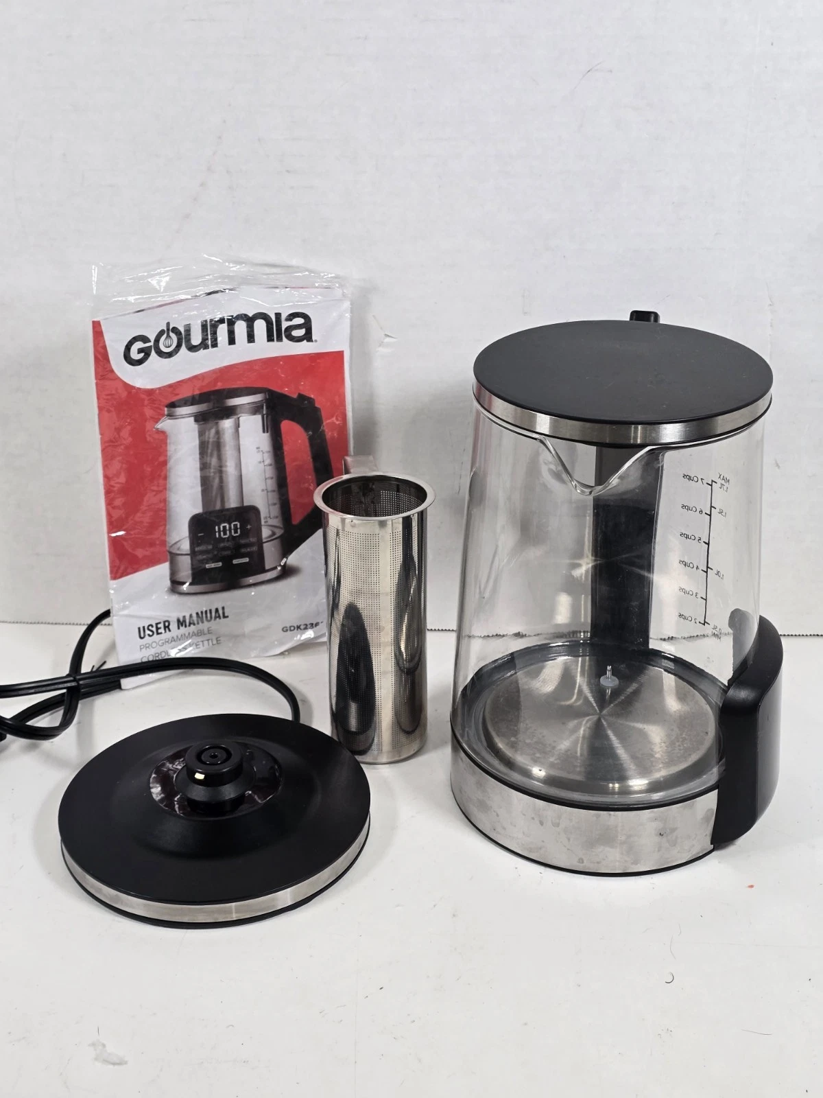 Gourmia GDK2365 Electric Programmable Glass Kettle 1.7L 6 Presets Keep Warm Tea