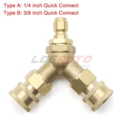 3/8'' Quick Connect Pressure Washer Tee Splitter Coupler Gun to Power Washer 1/4''