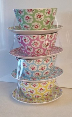 Vintage Cath Kidston Provence Rose Müslischalen & Beilagenteller 8er Set Pastellfarben
