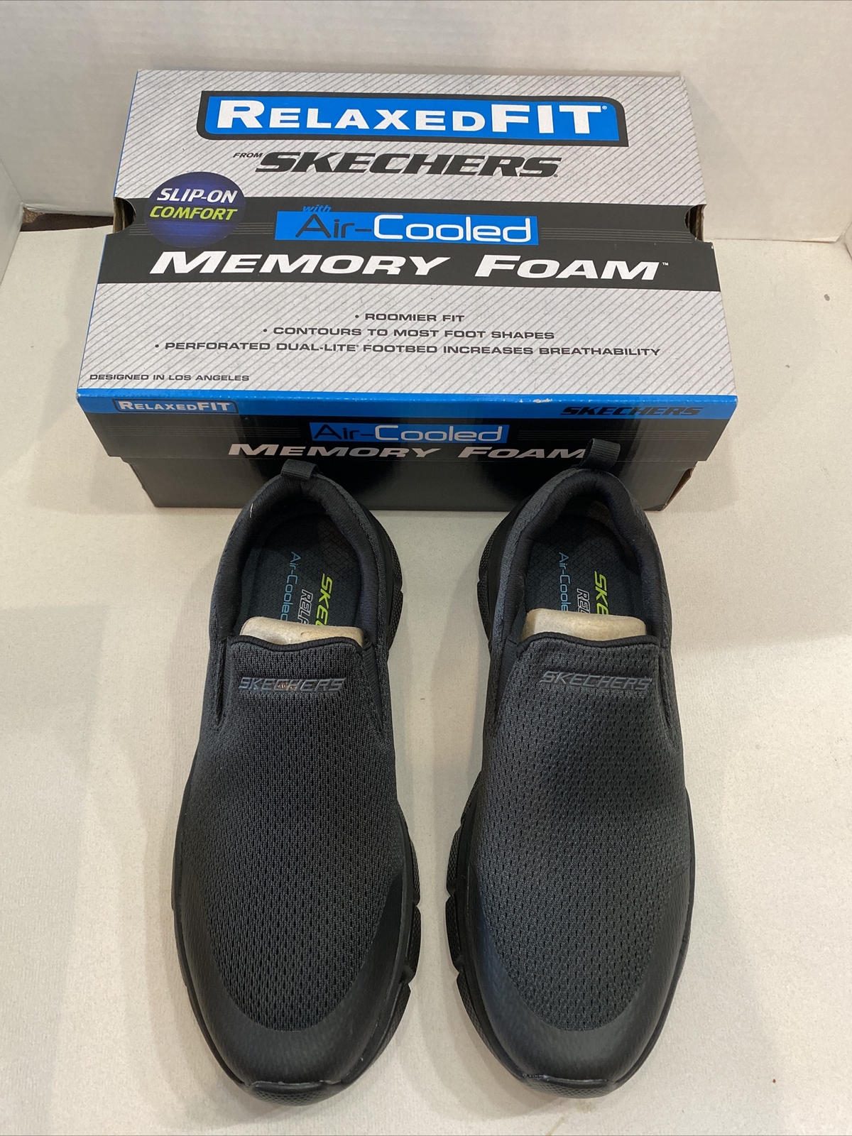 Cerebro Automáticamente Lo anterior New Skechers Mens Relaxed Fit Air-Cooled Memory Foam Slip On Comfort Shoes  12 | eBay