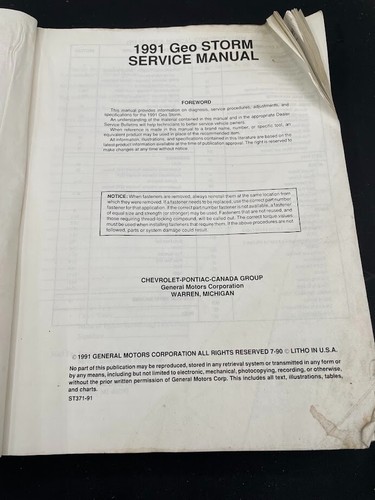 1991 Geo Storm Factory Service Manual - Picture 7 of 11