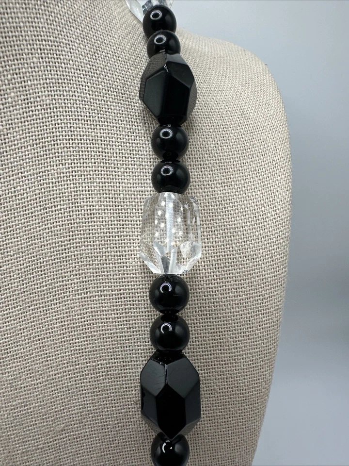 "Collar Jay King de plata de ley de cuarzo transparente y ónix negro natural 26""" Foto 2 de 4