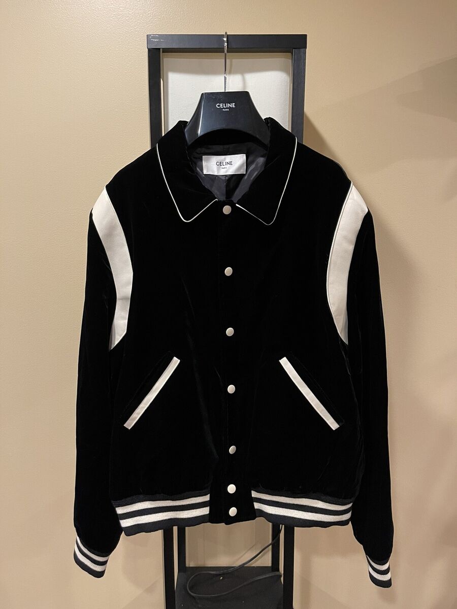 Celine Hedi Slimane Black Velvet Teddy Varsity Jacket RARE Celine Hedi Slimane Black Velvet Teddy Varsity Jacket RARE