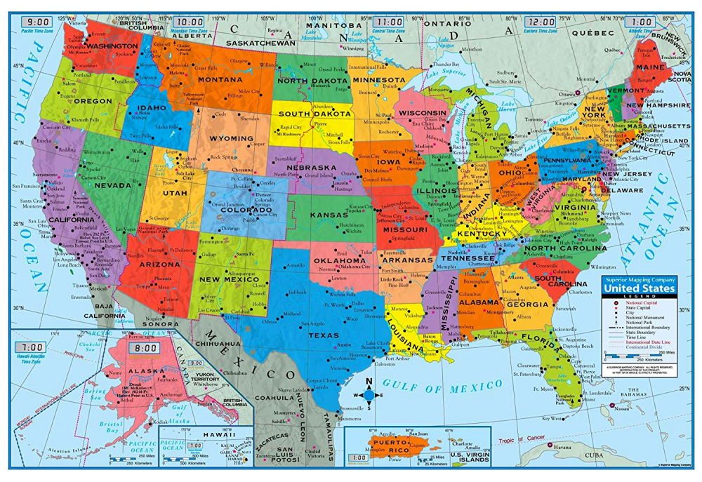 Large Map of United States (USA) - Poster Size 40
