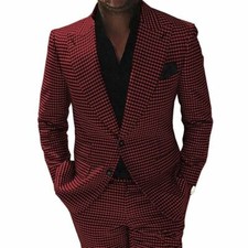 Men's Suit Houndstooth Checkered Groom Tuxedos Wedding Formal Prom Party Dinner